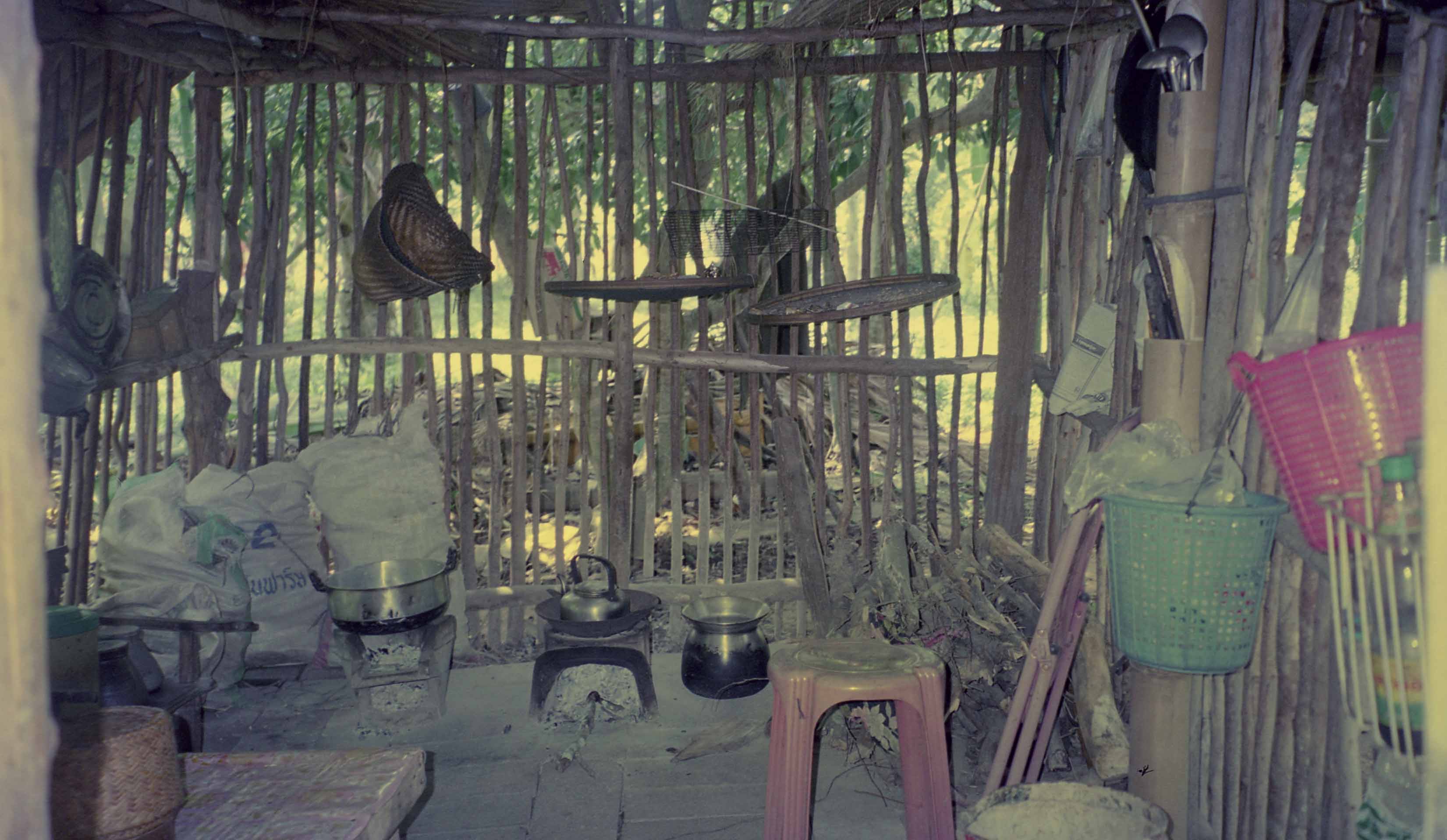 inside of a bamboo hut for Womanifesto workshop in 2001