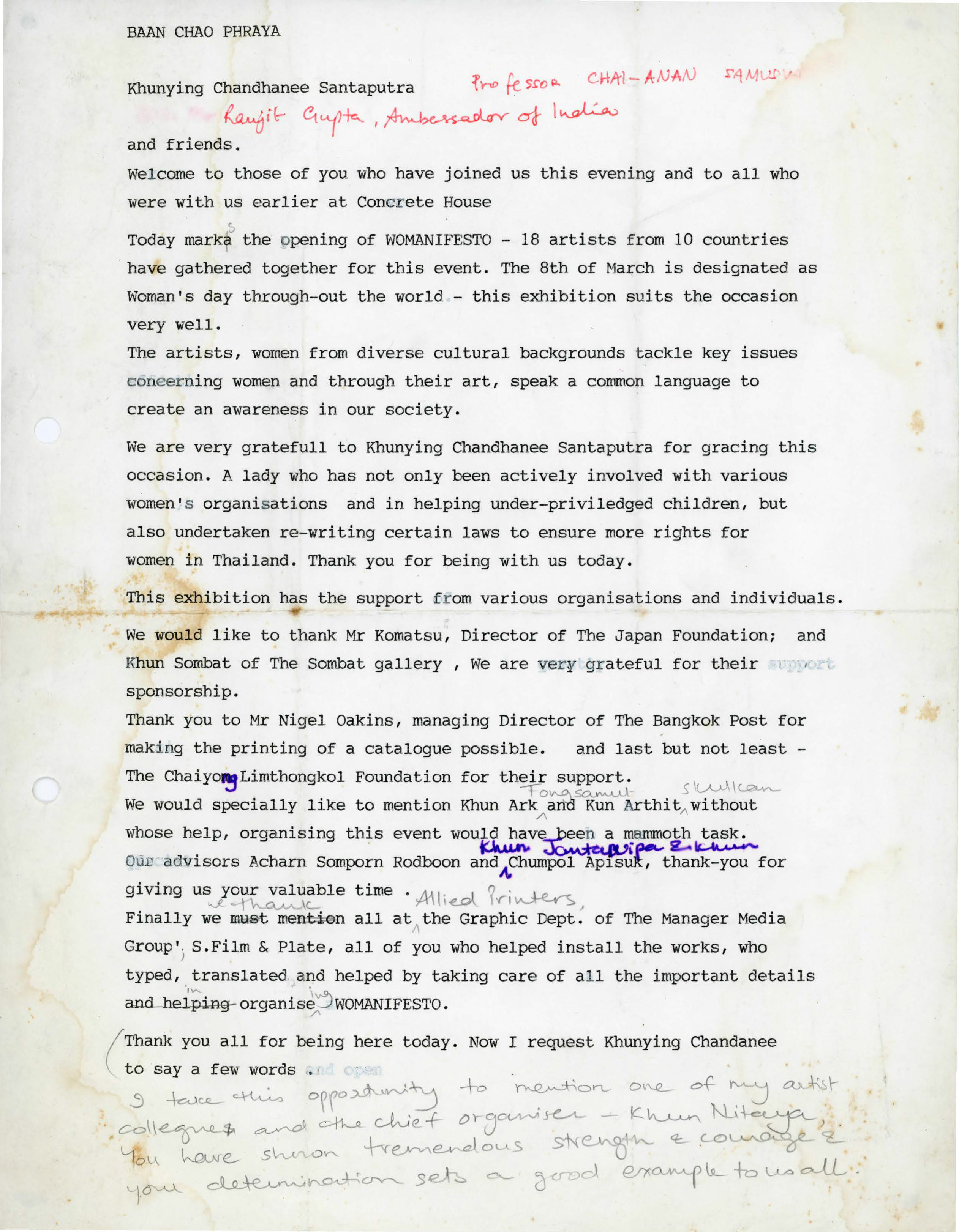 Womanifesto I Opening Speech with Notes