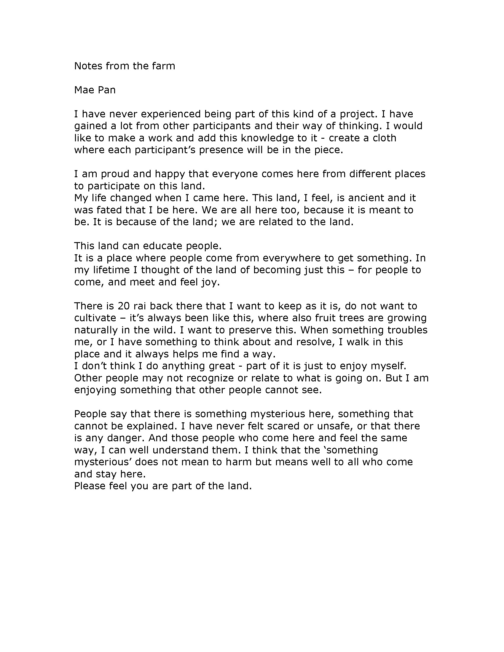 Notes from the Farm: Mae Pan