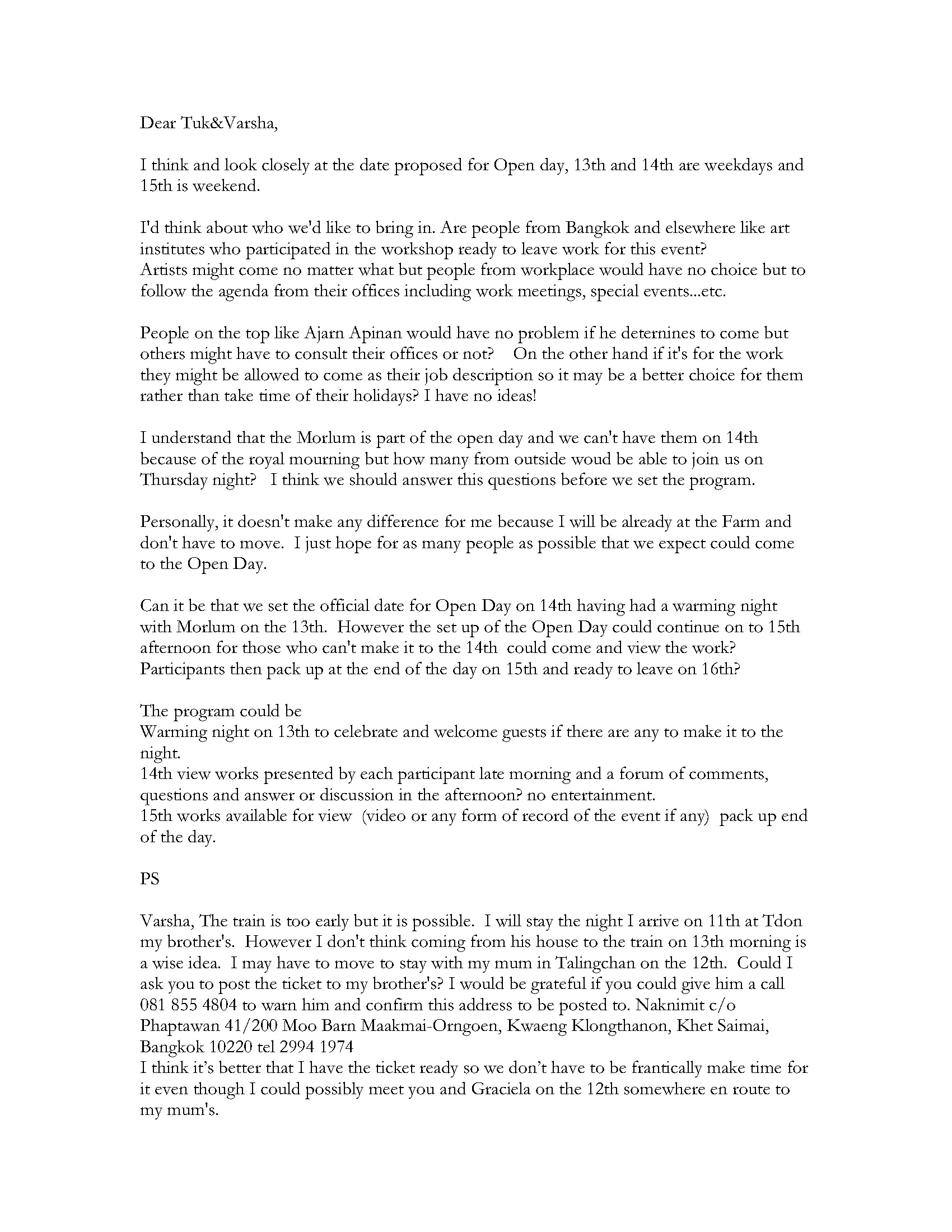 Email from Phaptawan Suwannakudt to Nitaya Ueareeworakul and Varsha Nair