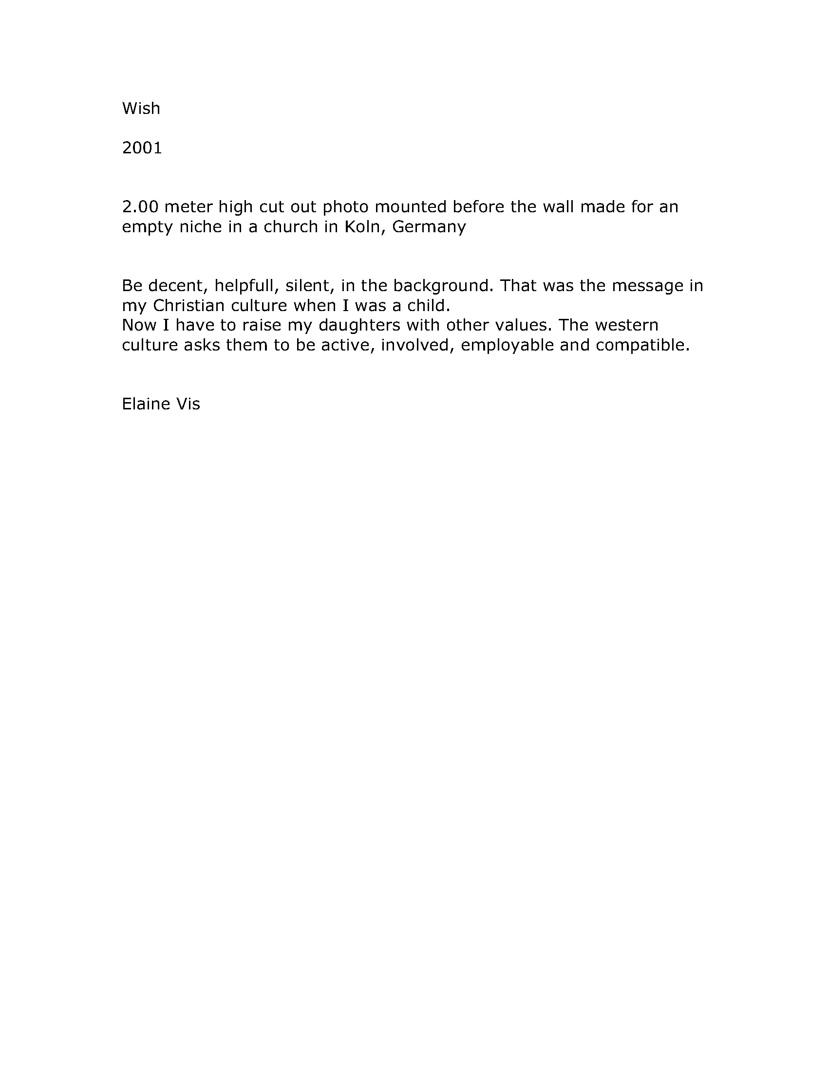 Wish — Work Description by Elaine Vis