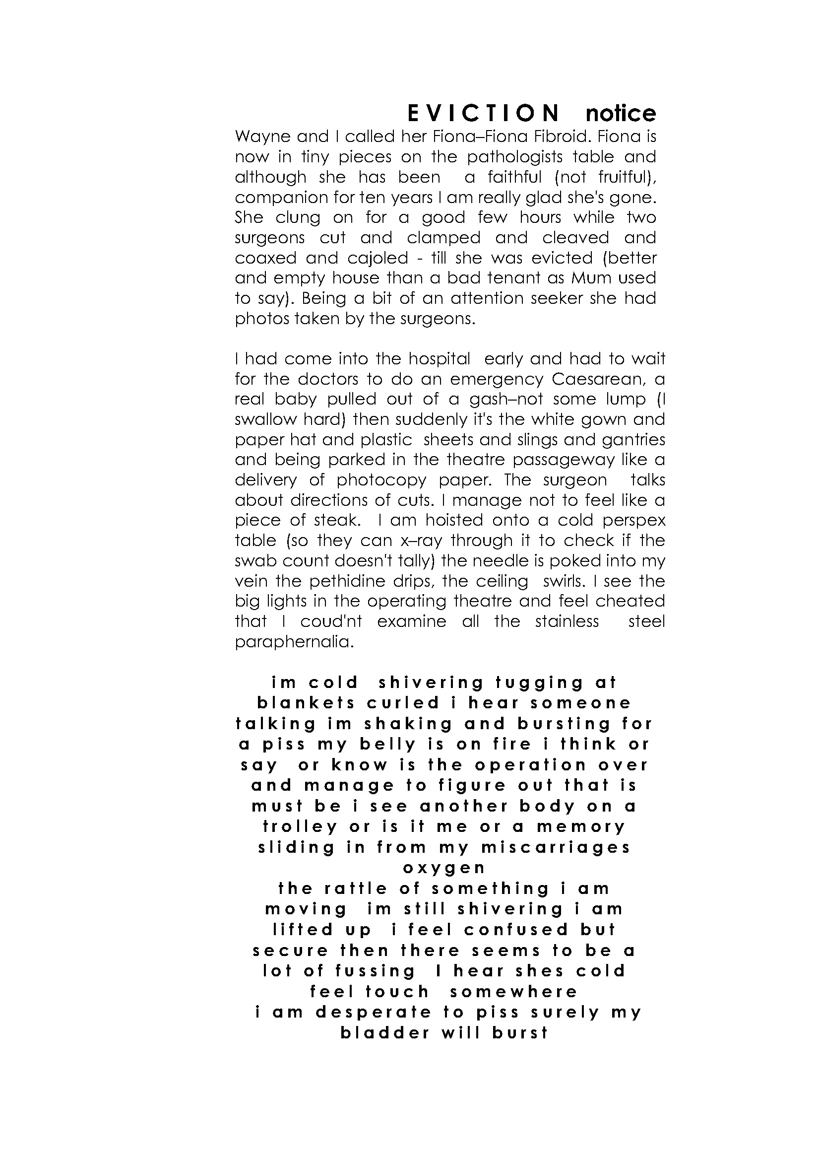 Eviction Notice — Artist Statement by Pamela Lofts