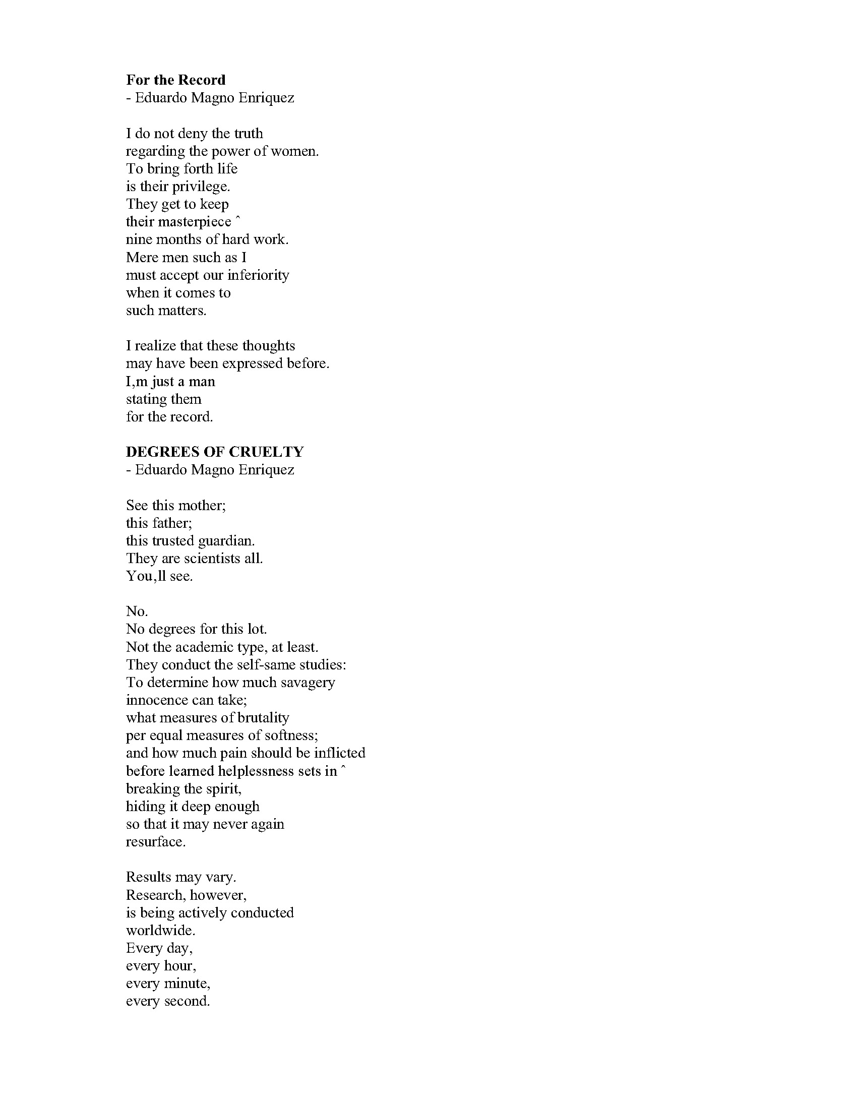 For the Record | Degrees of Cruelty | Mystery Me