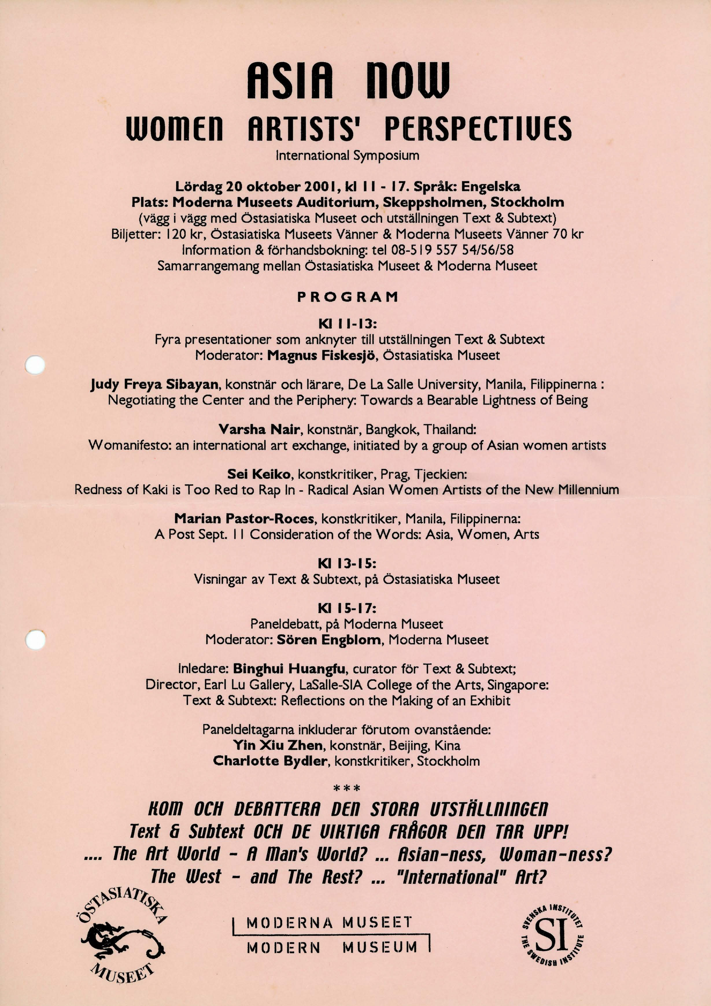 Asia Now: Women Artists' Perspectives: International Symposium — Programme Rundown