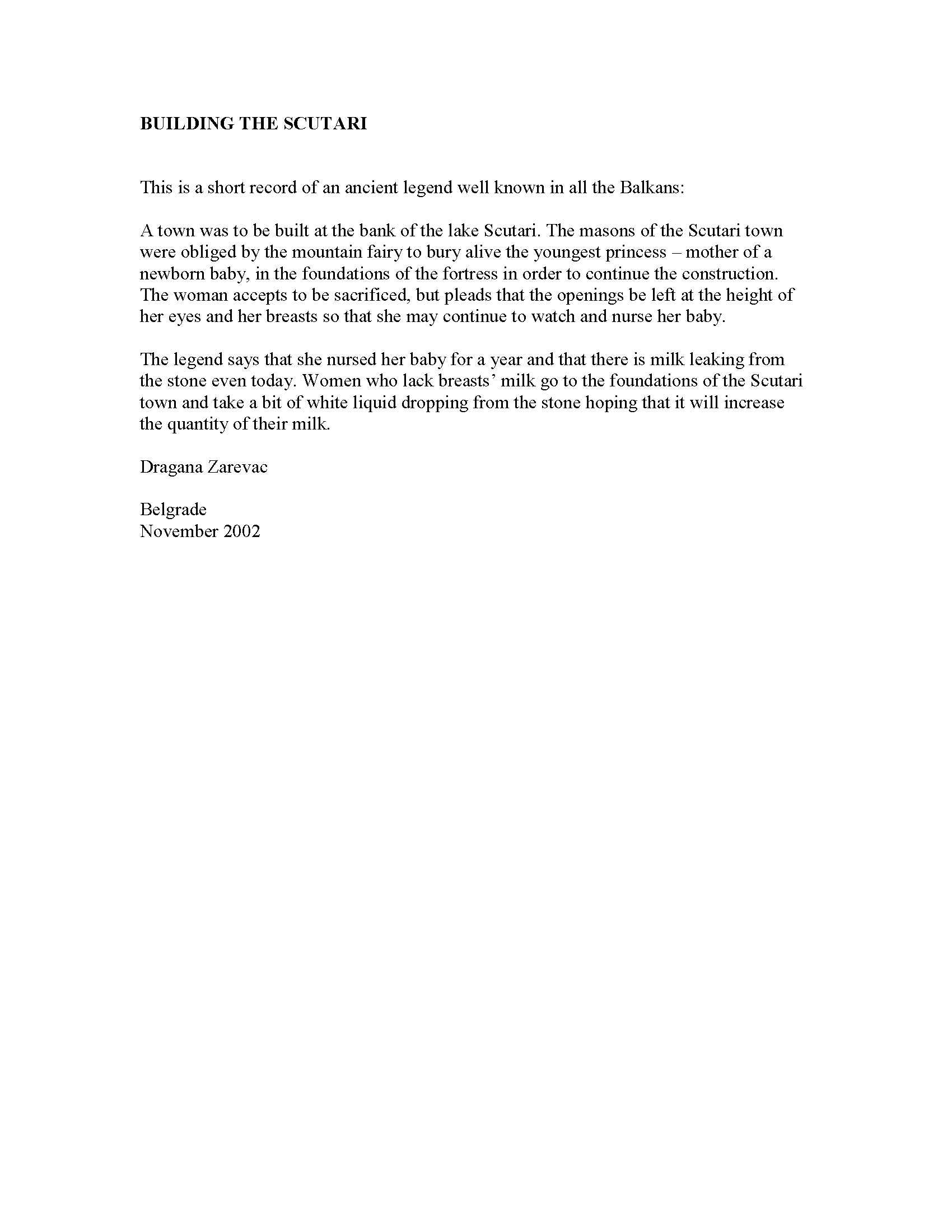 Building the Scutari — Work Description by Dragana Zarevac